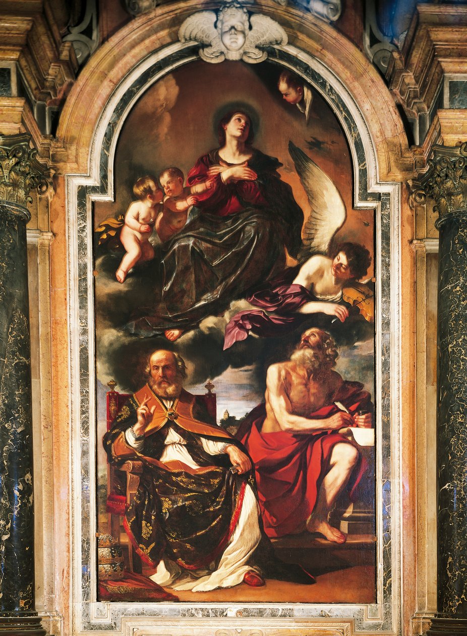 Wniebowzięcie Marii ze św. Piotrem i św. Hieronima, Giovanni Francesco Barbieri, znany jako Guercino (1591-1666), olej na płótnie. Katedra Santa Maria Assunta, Reggio Emilia. autorstwa Guercino