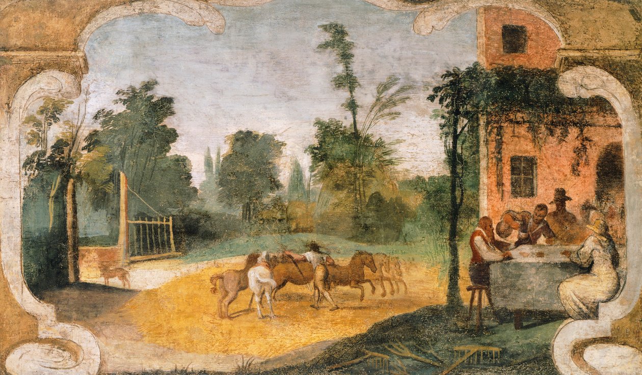 Młócenie, Giovanni Francesco Barbieri, znany jako Guercino (1591-1666). autorstwa Guercino