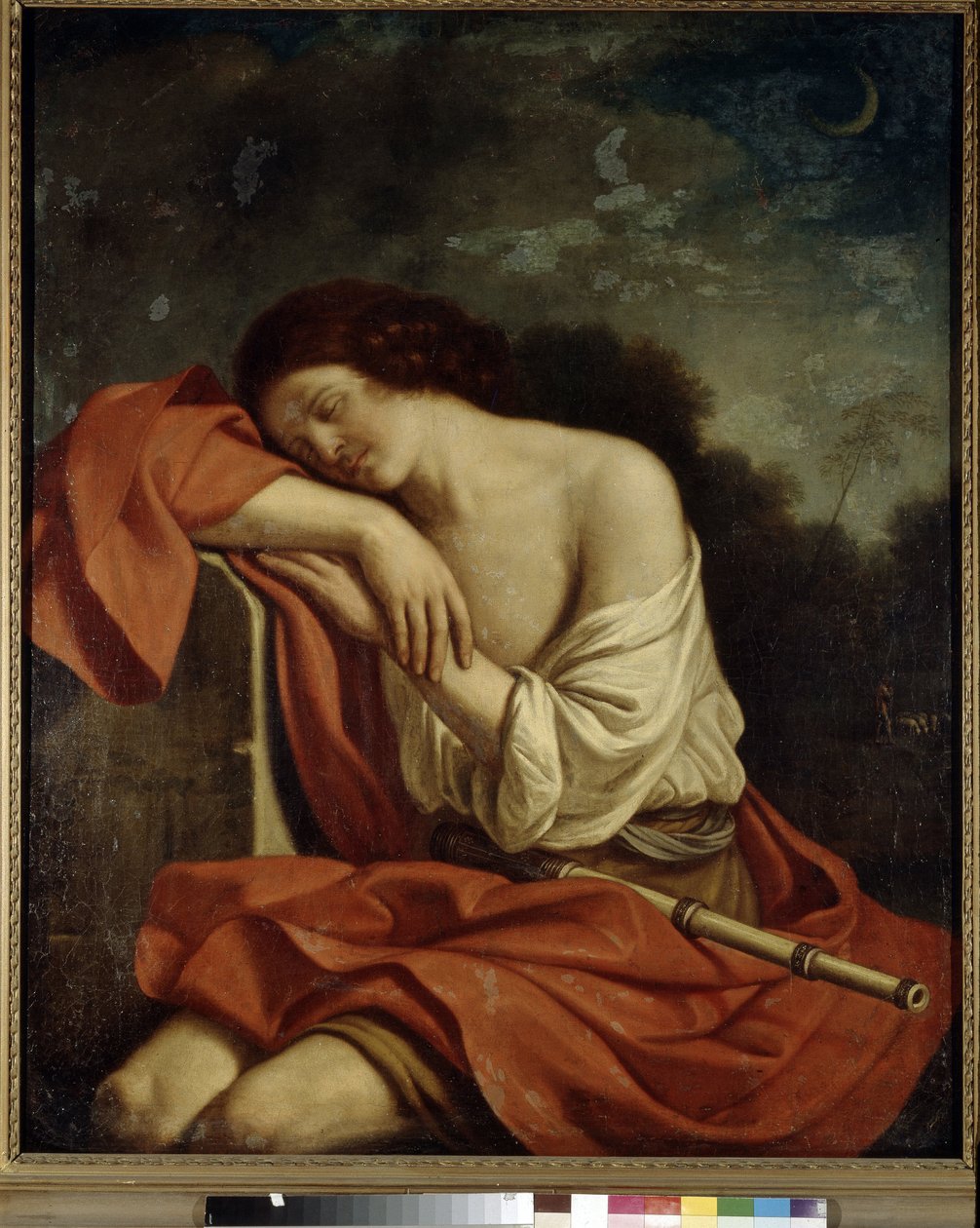 Śpiący Endymion. Obraz Giovanniego Francesco Barbieri, znanego jako Guercino lub Le Guerchin (1591-1666), olej na płótnie. sztuka włoska autorstwa Guercino
