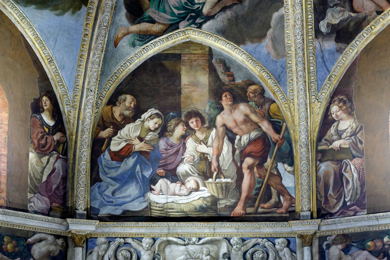 Fresk przedstawiający adorację pasterzy autorstwa Guercino (1591 1666)