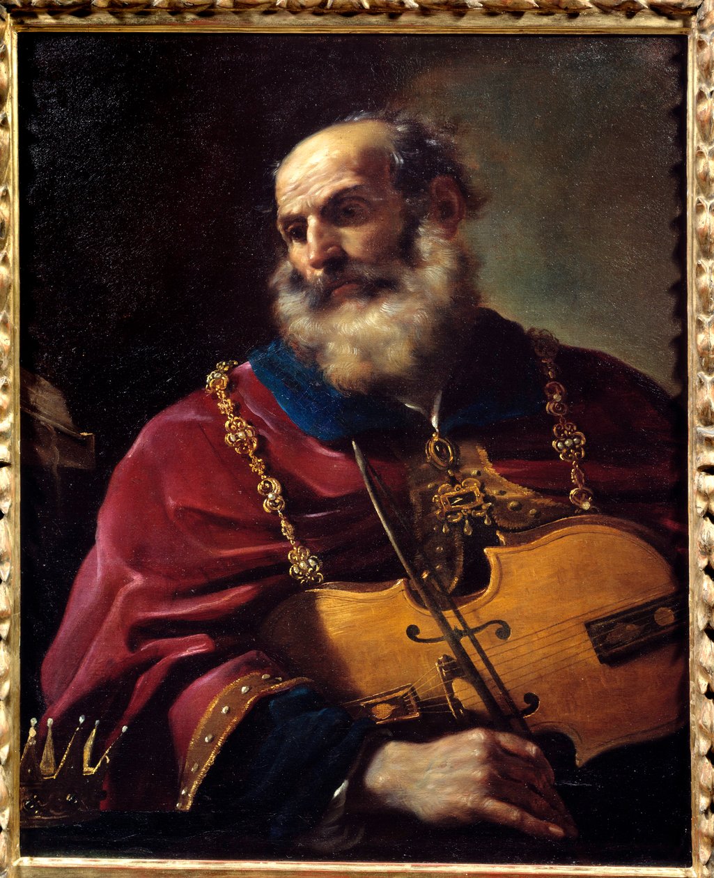 Król Dawid (gra na skrzypcach). Obraz Barbieri Giovanniego Francesco dit Le Guerchin (1591-1666) autorstwa Guercino
