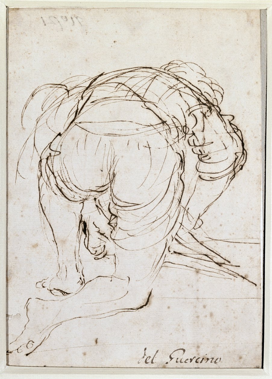 Mężczyzna klęczący - Rysunek ołówkiem autorstwa Guercino