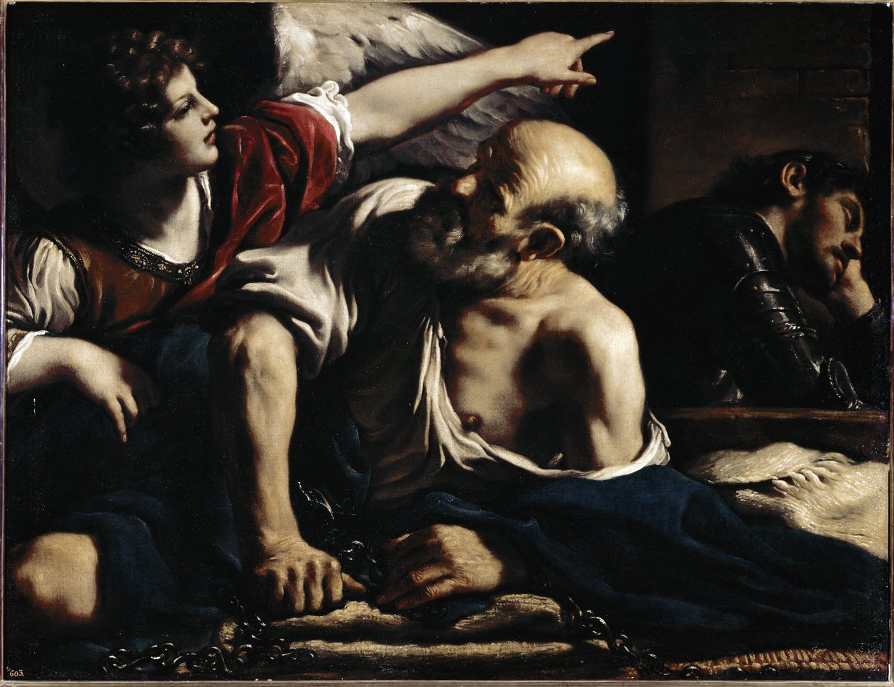 Święty Piotr wyzwala przez anioła - Olej na płótnie, ok. 1622 autorstwa Guercino