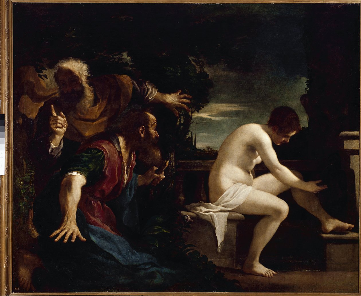 Suzanne i starsi - Olej na płótnie autorstwa Guercino
