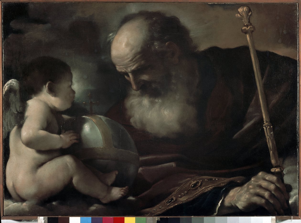 Ojciec Wszechmogący z Aniołem - Obraz Barbieri Giovanniego Francesco zwany Guerchin (1591-1666), olej na płótnie, 66 x 91 cm autorstwa Guercino