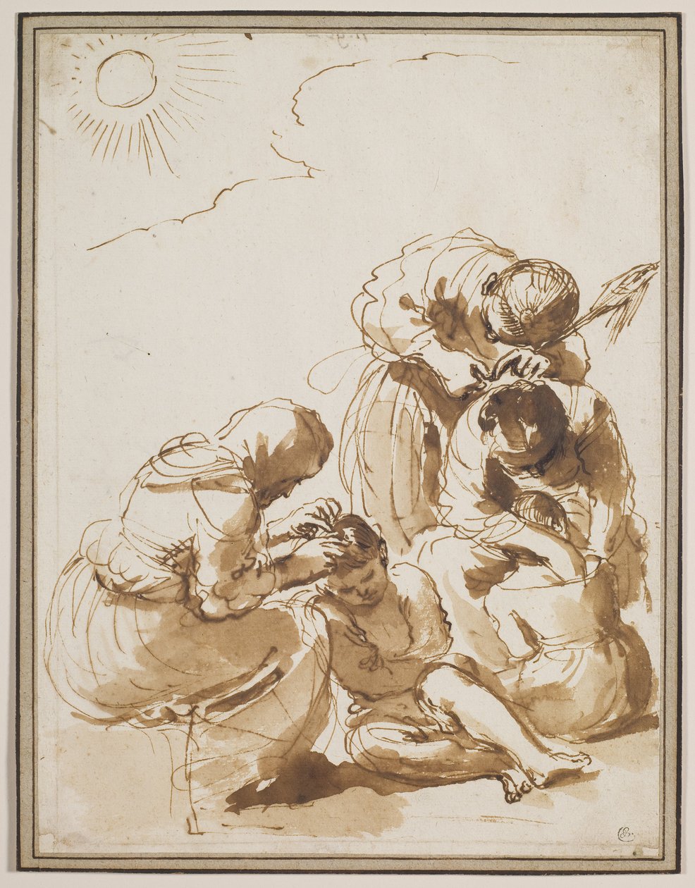 Łowcy wszy, początek lat 20. XVI w. (pióro i tusz z tuszem na papierze) autorstwa Guercino (1591-1666)