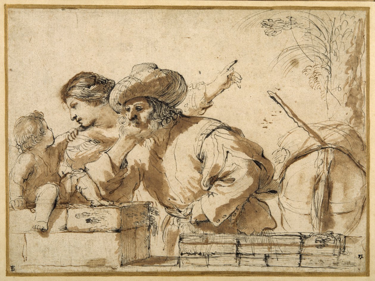 Reszta w locie (pióro i tusz z praniem na papierze) autorstwa Guercino