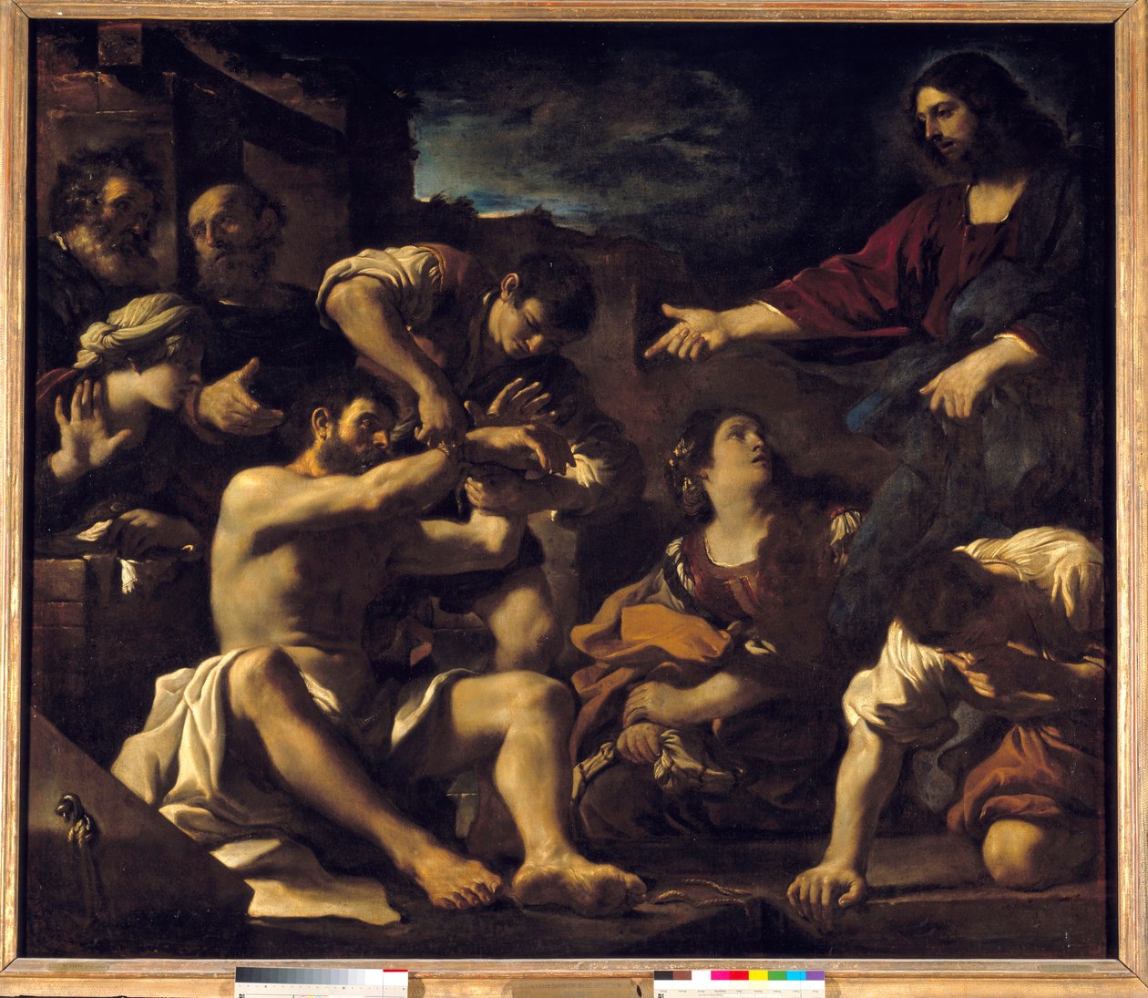 Zmartwychwstanie Łazarza. Obraz Giovanniego Francesco Barbieri Guerchin w Il Guercino (1591-1666). 1619 niedz. 2,01x2,33 m² autorstwa Guercino
