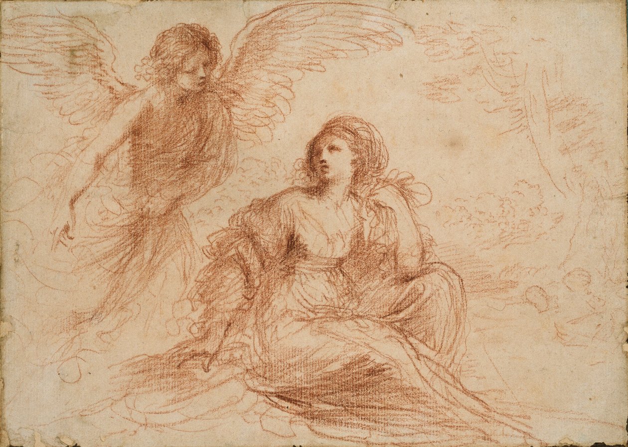 Anioł ukazujący się Hagar i Ismaelowi, ok. 1653 r. autorstwa Guercino