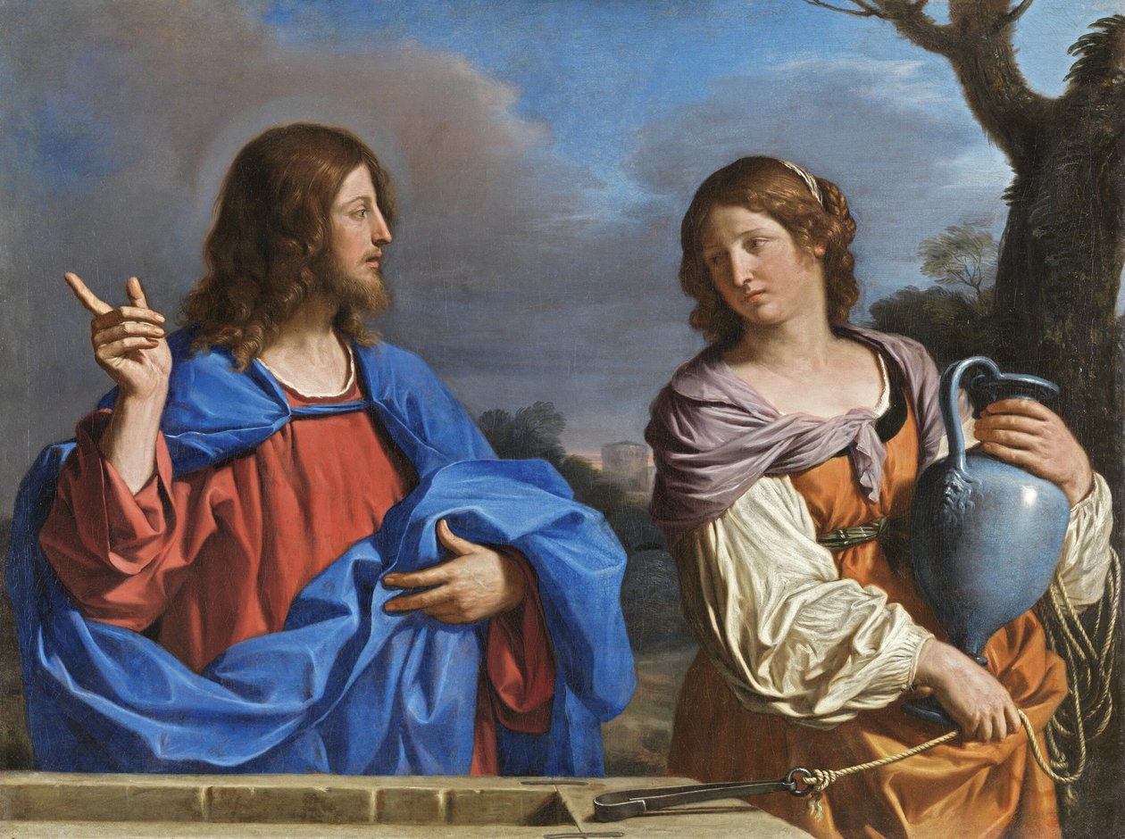 Włoski:  Cristo e la Samaritana al pozzo Chrystus i kobieta z Samarii przy studni autorstwa Guercino