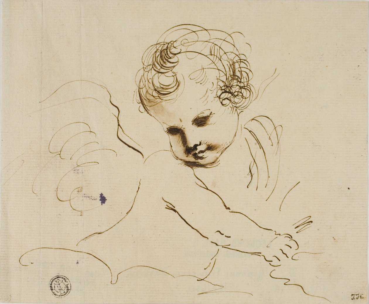 Putto w chmurach autorstwa Guercino