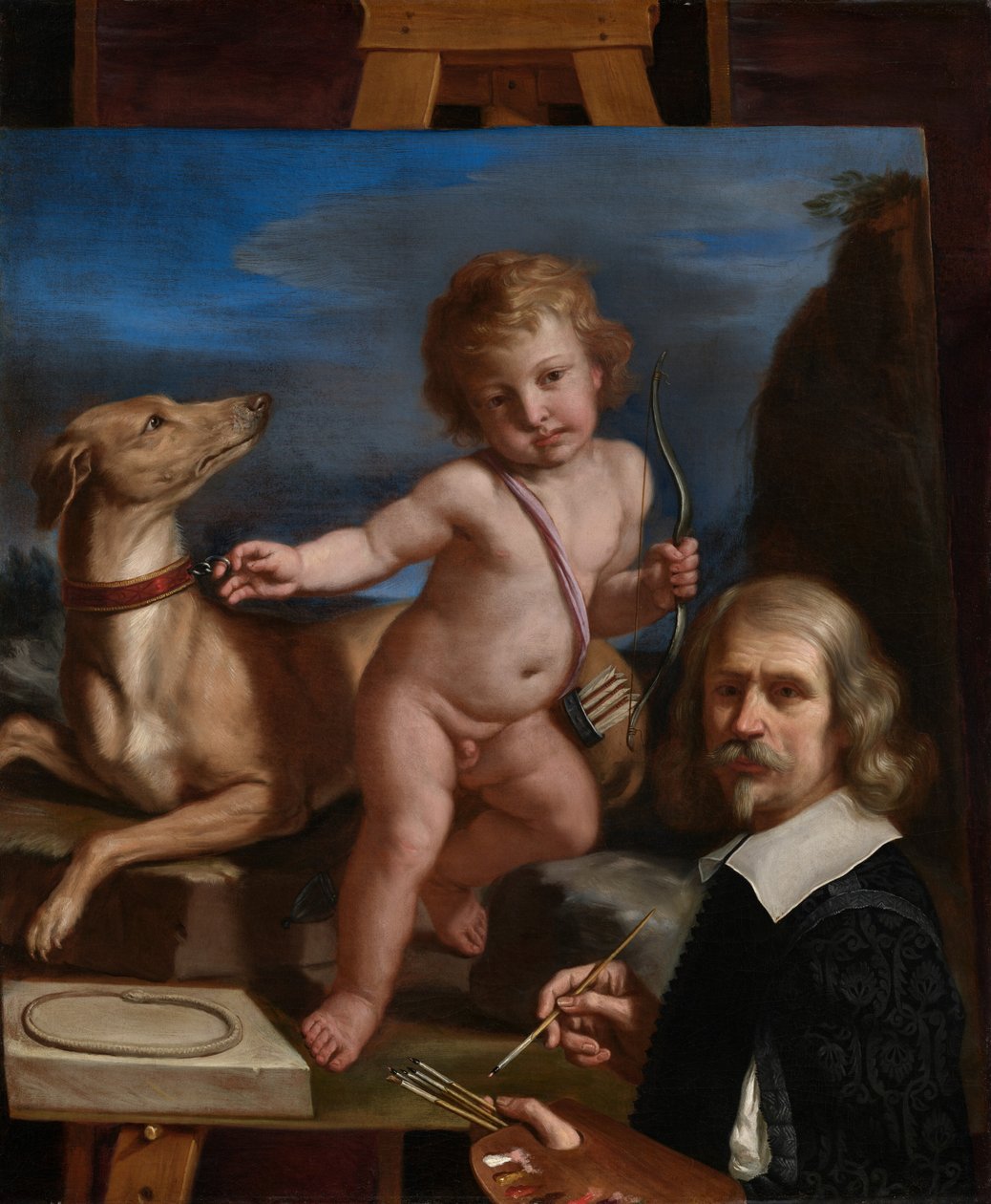 Autoportret przed obrazem „Amor Fedele” autorstwa Guercino