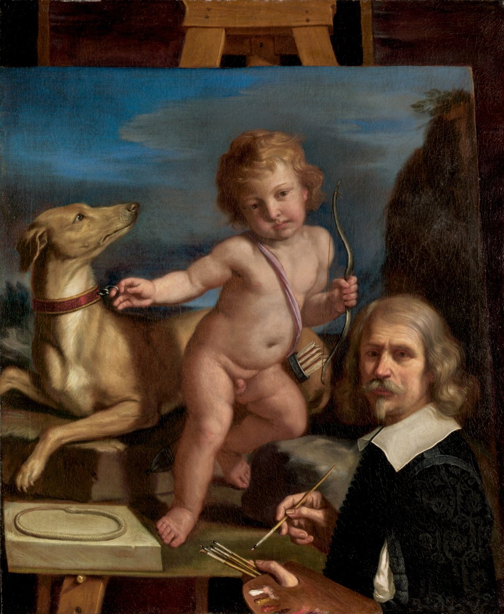 Autoportret przed obrazem Amora Fedele, 1655. autorstwa Guercino
