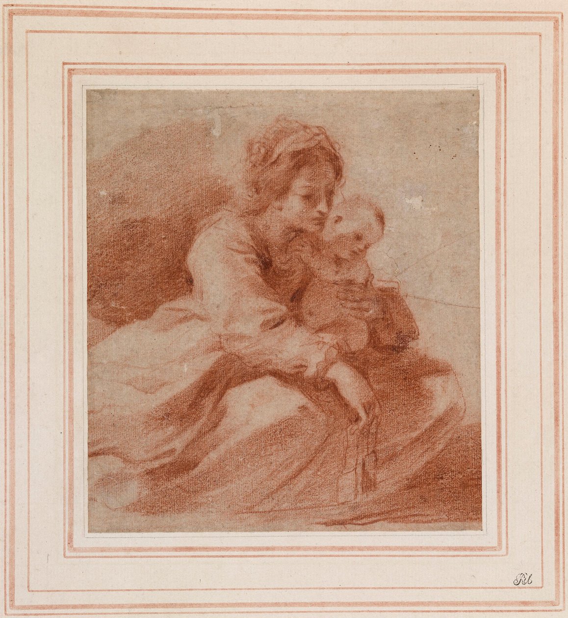 Die Jungfrau und das Kind (für die Madonna del Carmine, die einem Karmeliter ein Skapulier überreicht, in der Pinacoteca Civica von Cento, ca. 1615) autorstwa Guercino