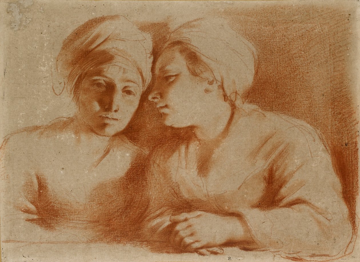 Dwie siedzące kobiety, połowa XVII wieku autorstwa Guercino