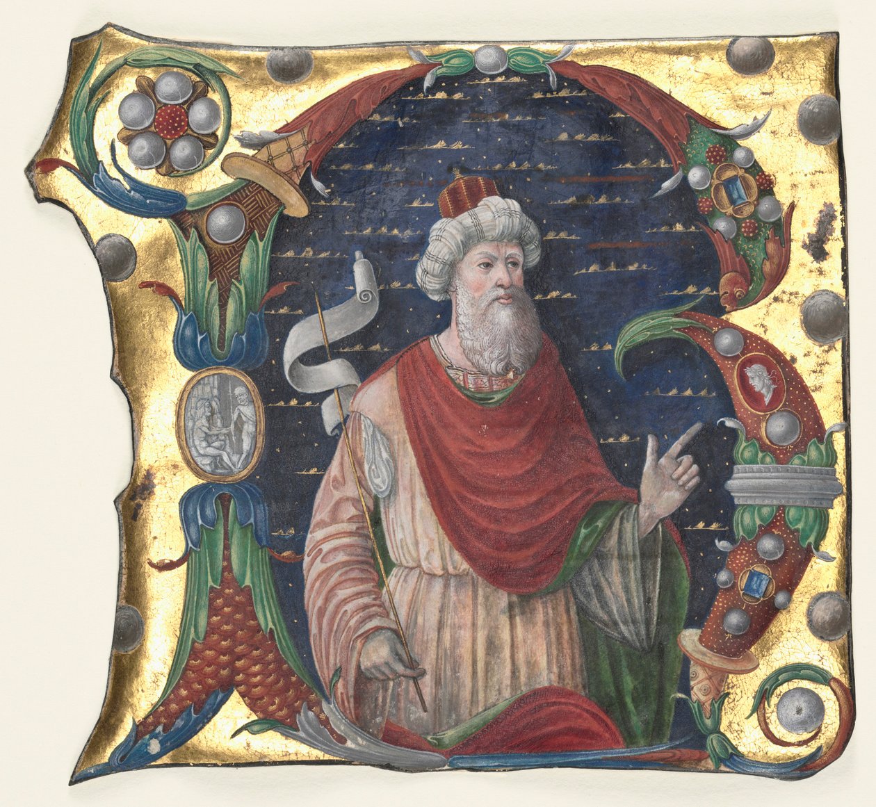 Inicjał R z księgi chóralnej z królem Dawidem, c. 1470-1480. autorstwa Guglielmo Giraldi del Magri [or del