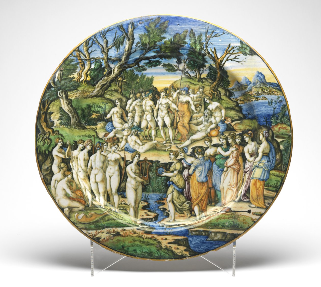 Konkurs Muz i Pieridesów, ok. 1545-50 (ceramika glazurowana cyną) autorstwa Guido Durantino