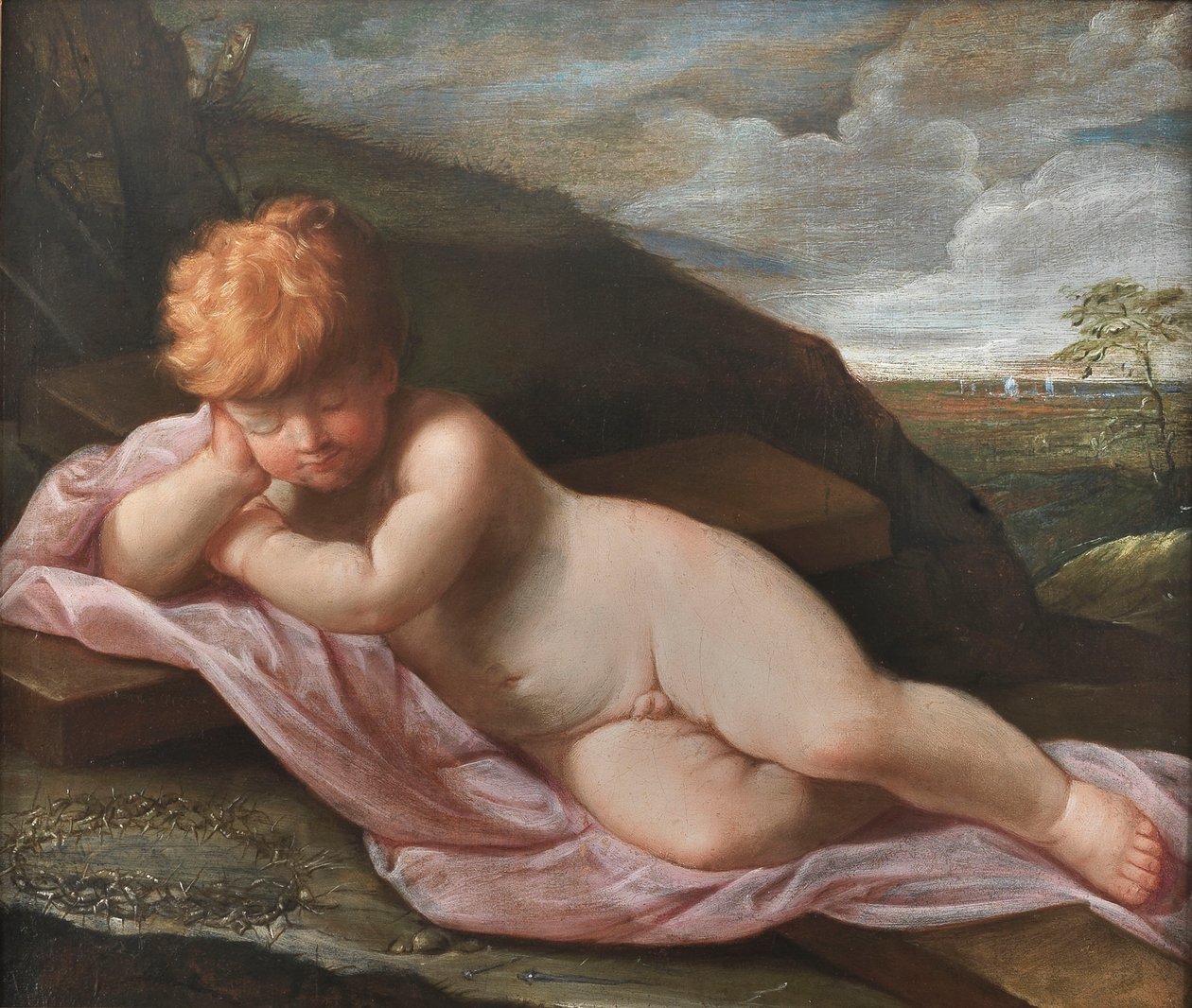 Dzieciątko Jezus śpiące na krzyżu autorstwa Guido Reni