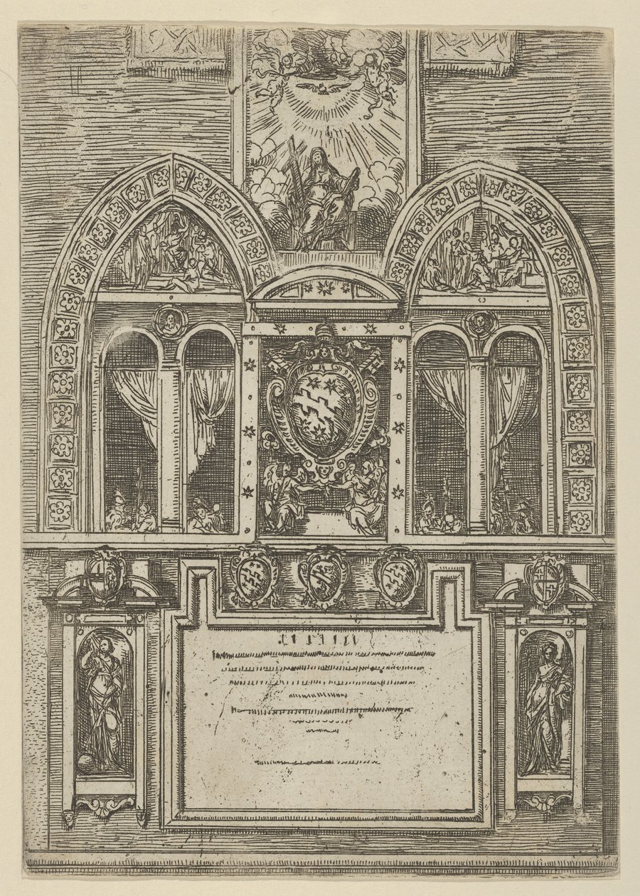 Fasada Palazzo del Senato w Bolonii z herbem papieskim w centrum, z tymczasowym ..., 1598. autorstwa Guido Reni