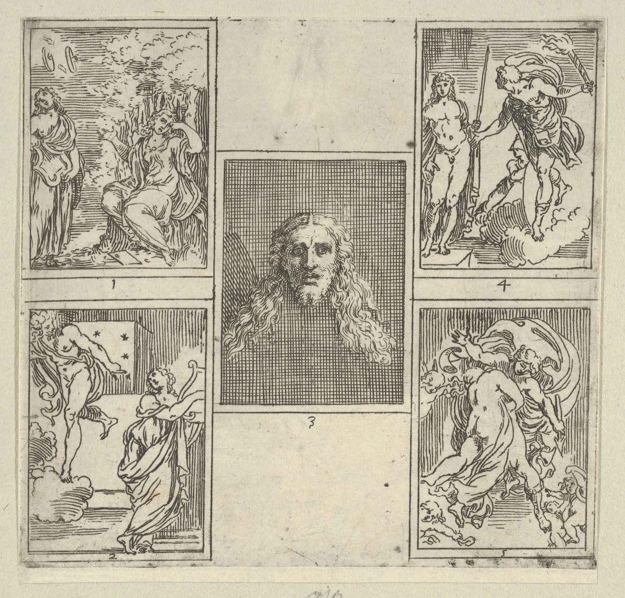 Pięć numerowanych scen, każda według malarza w Accademia Degli Incamminati, z IL FUME..., 1603. autorstwa Guido Reni