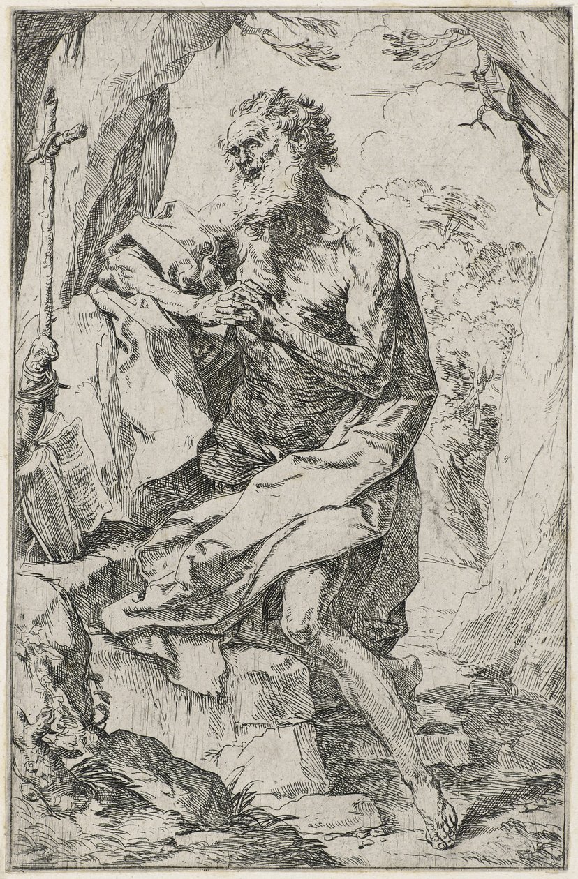 Święty Hieronim (akwaforta na papierze wykładanym) autorstwa Guido Reni