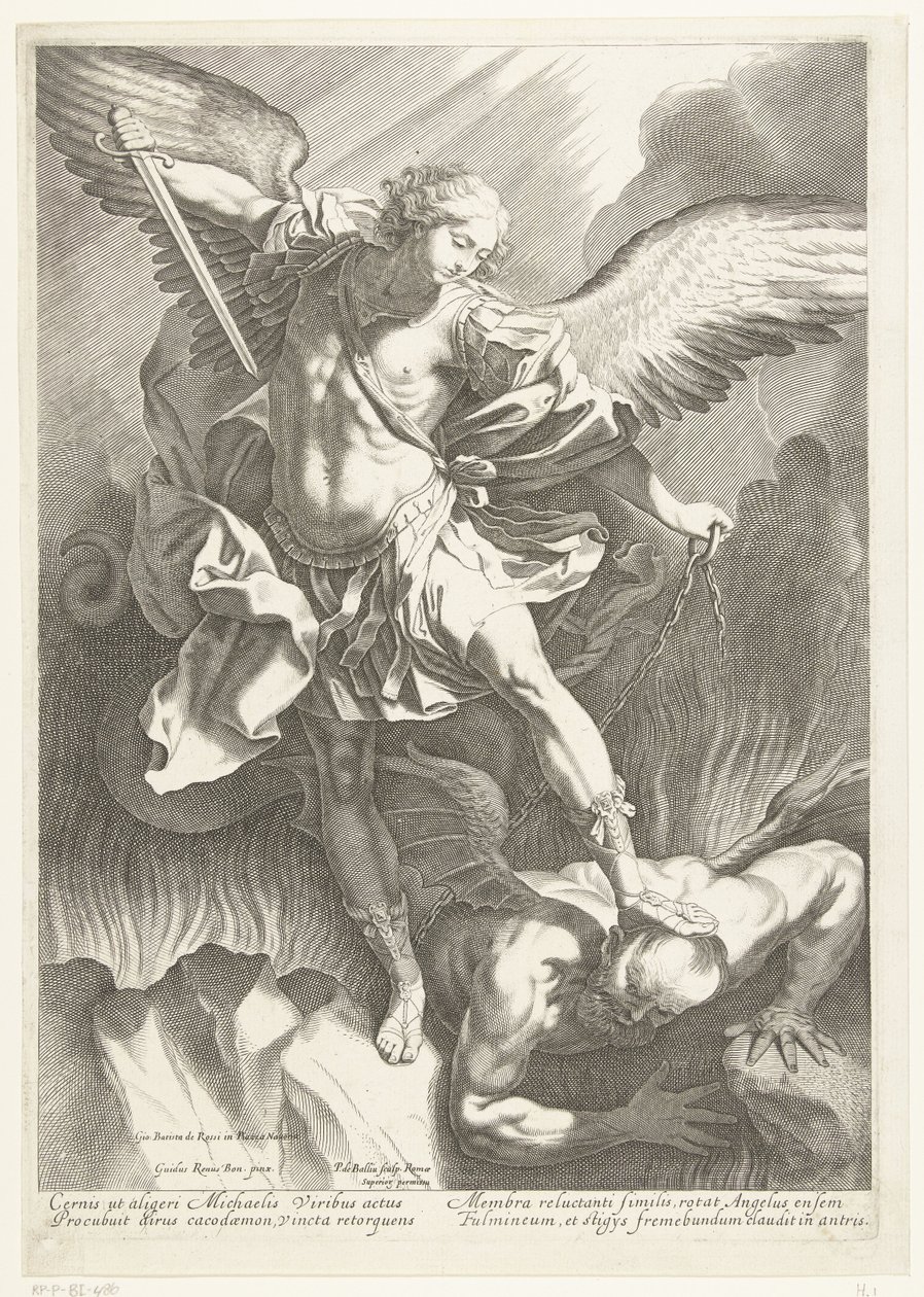 Archanioł św. Michał pokonujący Diabła, ryty Pieter de Bailliu, 1623-60 autorstwa Guido Reni