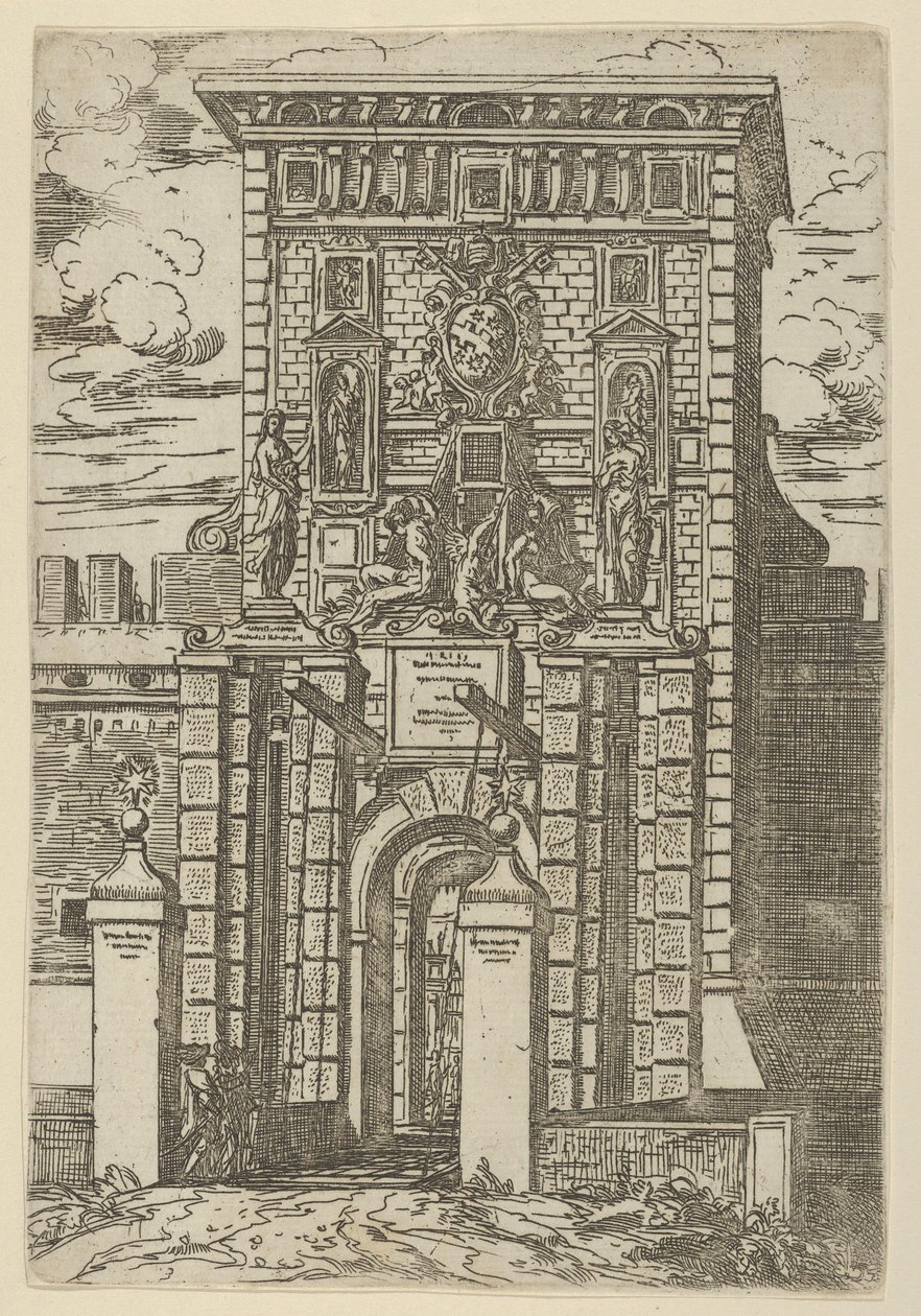 Porta Galliera, brama wjazdowa do Bolonii i most zwodzony z tymczasowymi dekoracjami..., 1598. autorstwa Guido Reni