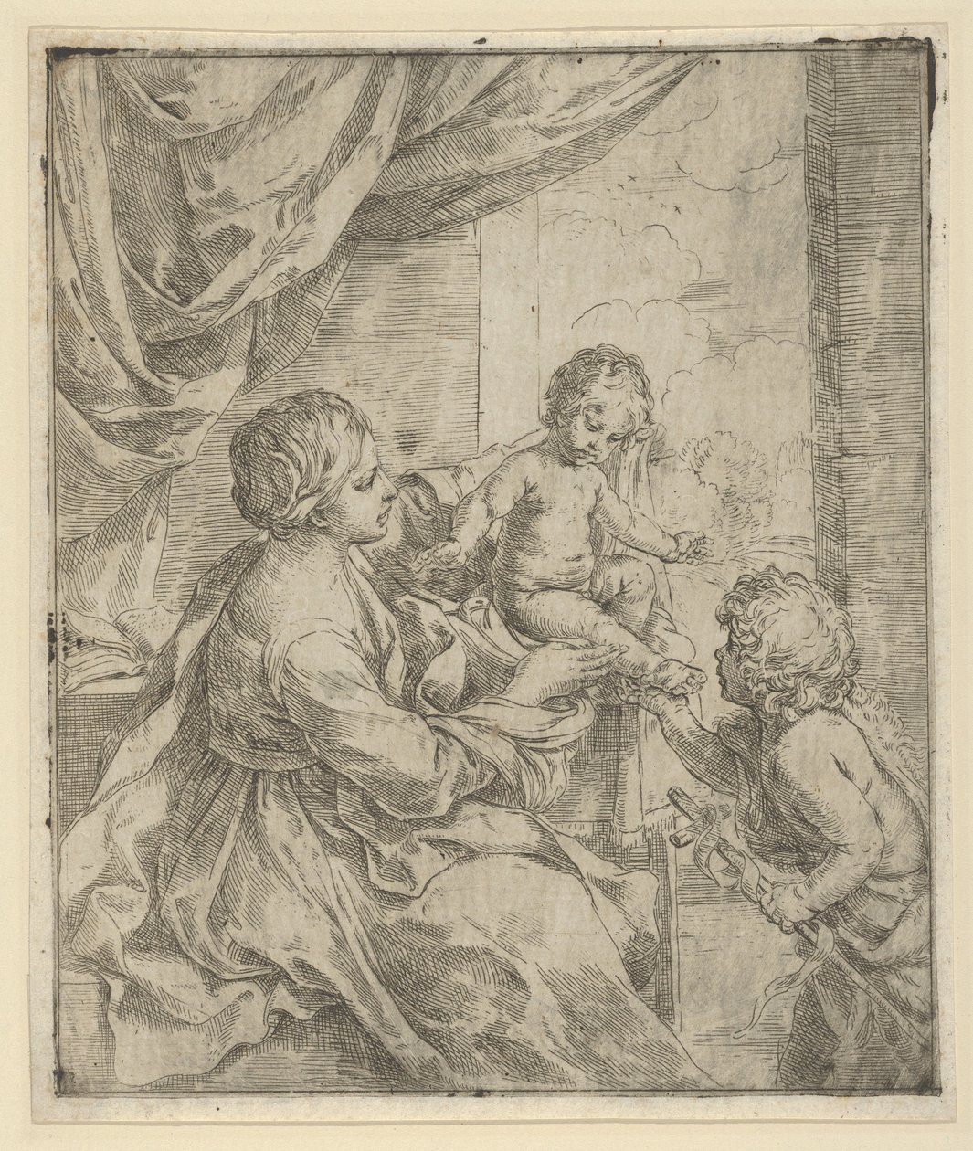 Dziewica z Dzieciątkiem przy stole z młodym Janem Chrzcicielem, ok. godz. 1600-1640. autorstwa Guido Reni