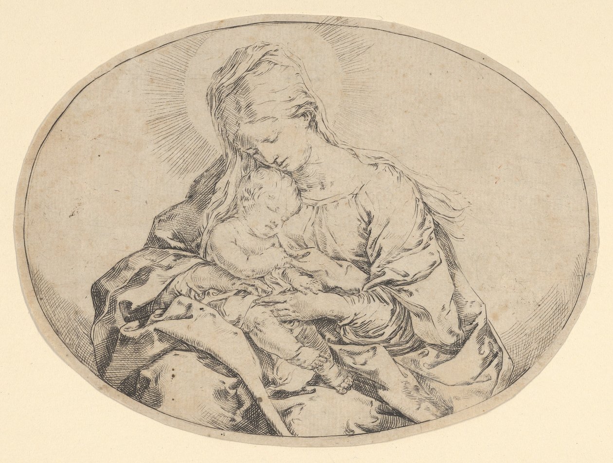 Matka Boska trzymająca Dzieciątko Chrystus, kompozycja owalna, ok. 1900 r. 1600-1640. autorstwa Guido Reni