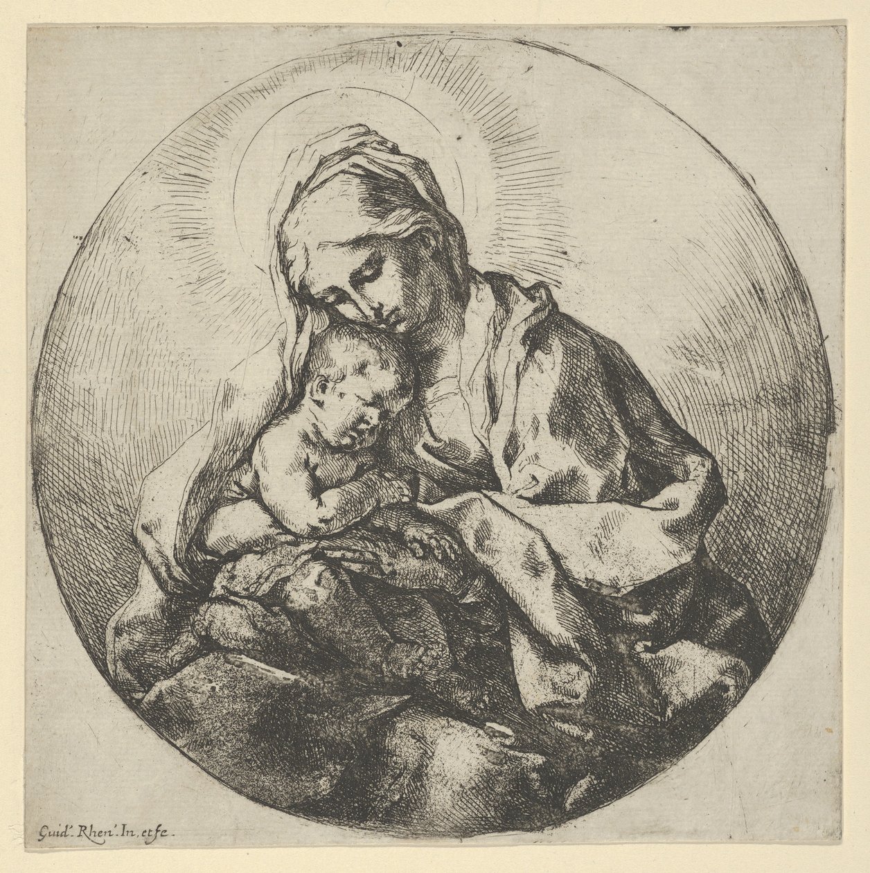 Dziewica trzymająca Dzieciątko Chrystus z palcami prawej ręki schowana, a…, ok. 1600-1640. autorstwa Guido Reni