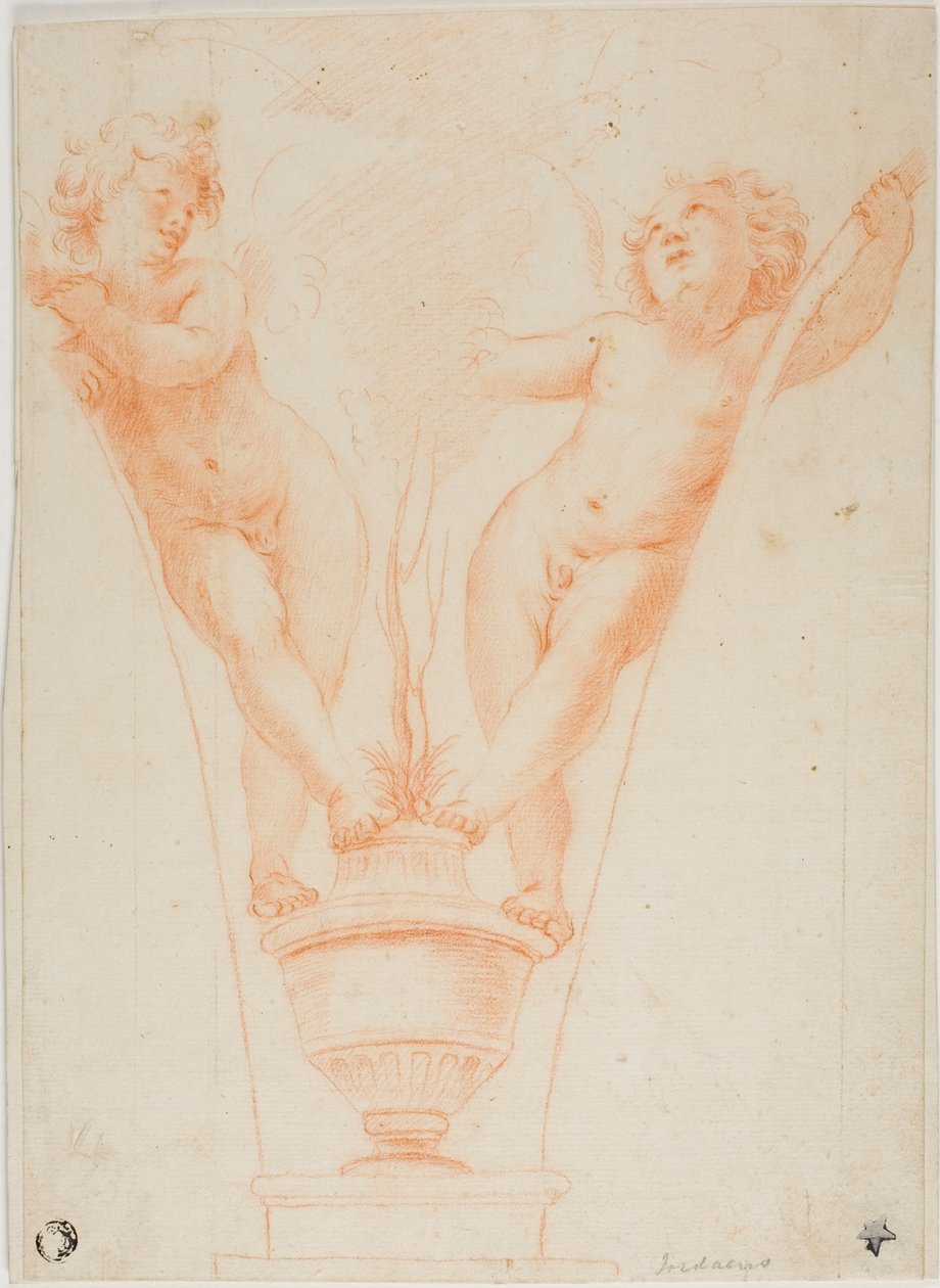 Dwa Putti z Rośliną Doniczkową autorstwa Guido Reni