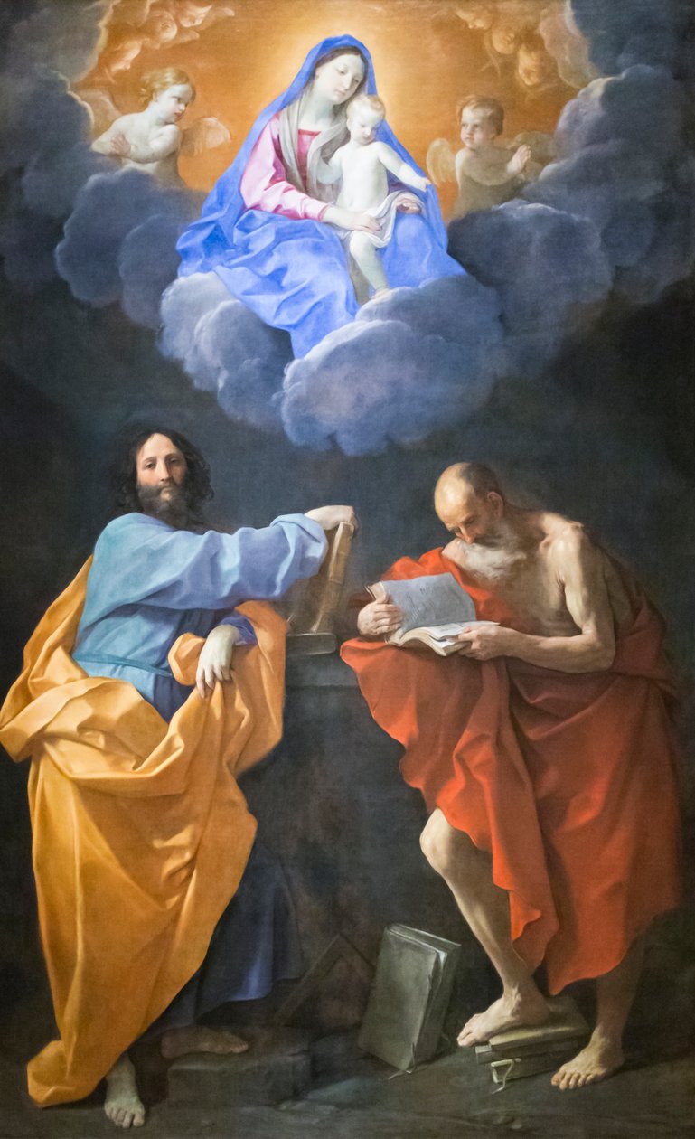 Dziewica w chwale ze świętymi Tomaszem i Hieronimem (olej na płótnie) autorstwa Guido Reni