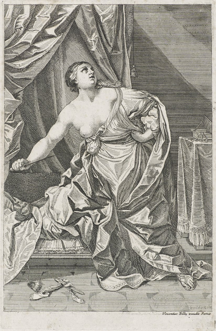 Śmierć Lukrecji, ok. 1700-50 ewentualnie Antonio Billy (aktywny I poł. XVIII w.) (akwaforta na papierze) autorstwa Guido after Reni