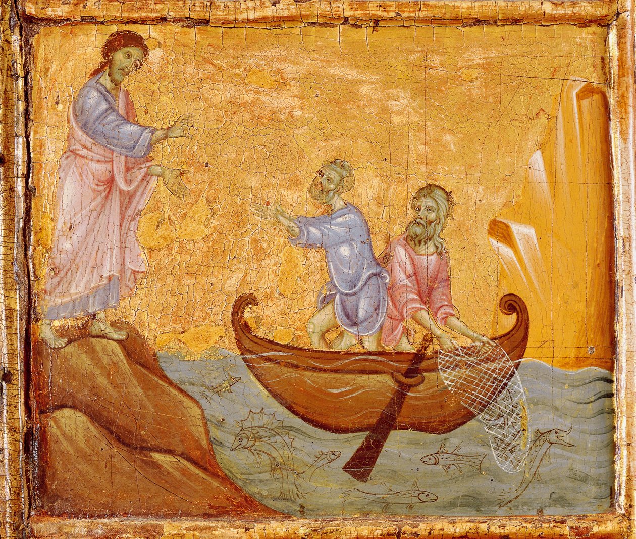 Cudowny połów ryb, fragment z Antependium św. Piotra intronizowanego przez Guido da Siena (ok. 1250 -1300), tempera i złoto na drewnie autorstwa Guido da Siena