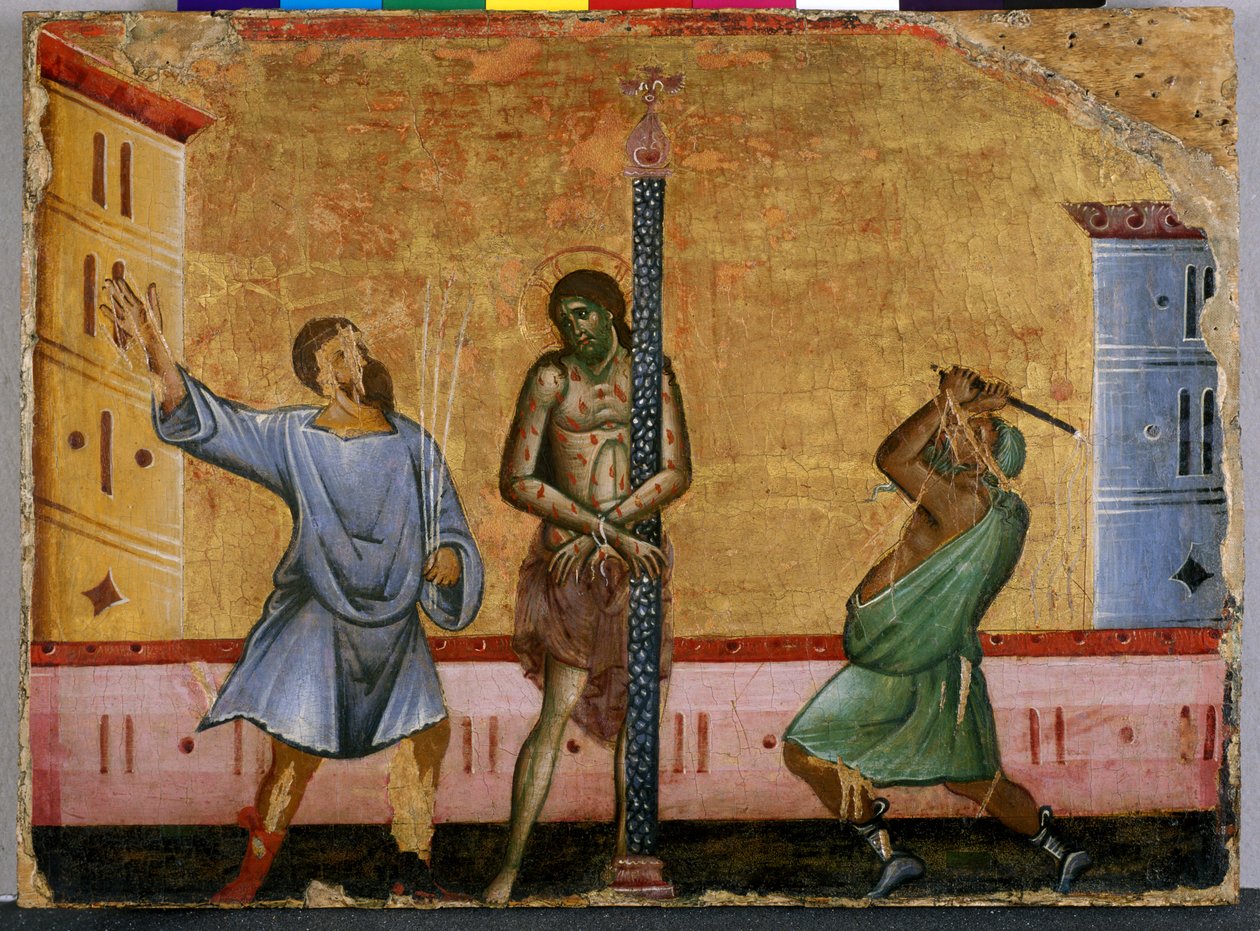 Biczowanie Chrystusa (tempera na drewnie) autorstwa Guido da Siena