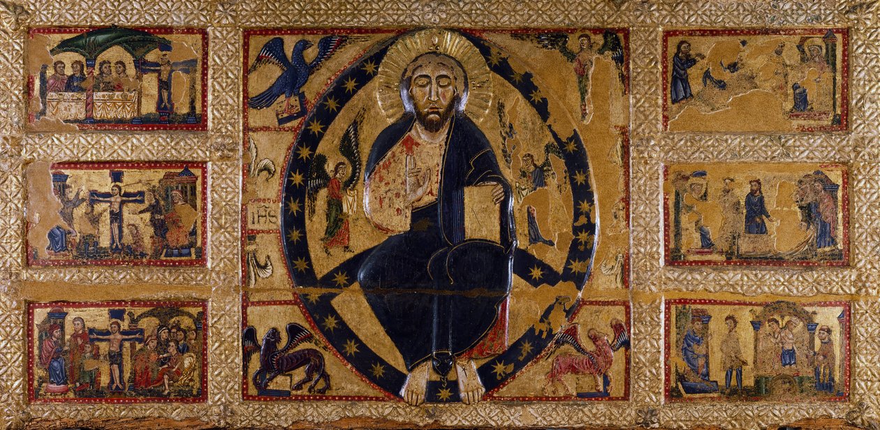 Odkupiciel i symbole Ewangelistów, autorstwa Guido da Siena (czynny ok. 1250-1300), malowany na drewnie. autorstwa Guido da Siena
