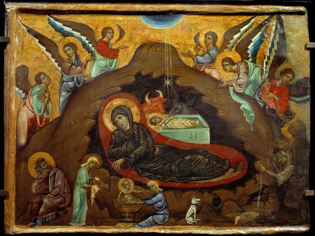 Narodzenie Chrystusa. Obraz Guido Da Siena (XIII wiek). Tempera na drewnie. Wymiary: 3,64 x 4,75 cm. autorstwa Guido da Siena