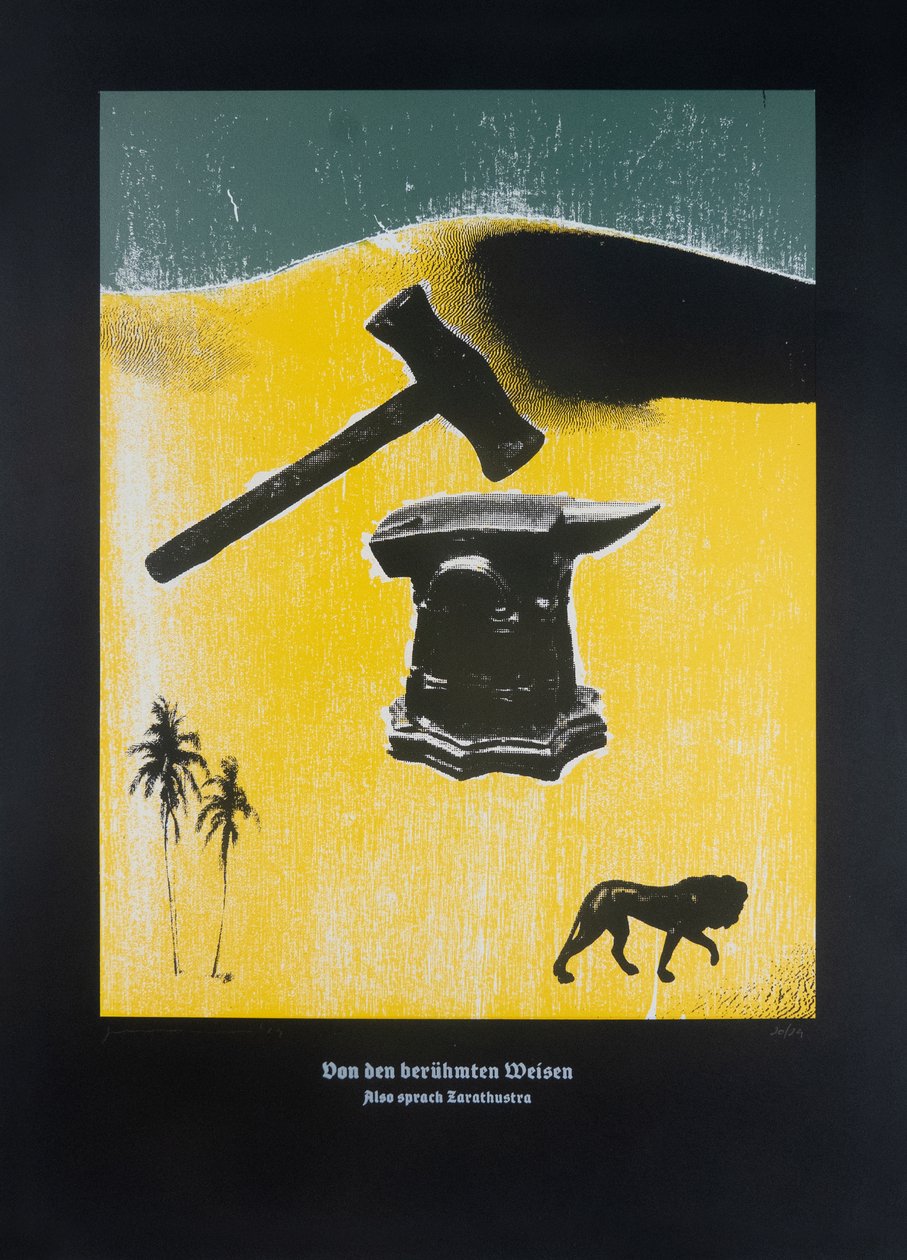 On The Famous Wise Men, Thus Spoke Zarathustra, 2024 (drzeworyt i sitodruk) autorstwa Guilherme Pontes