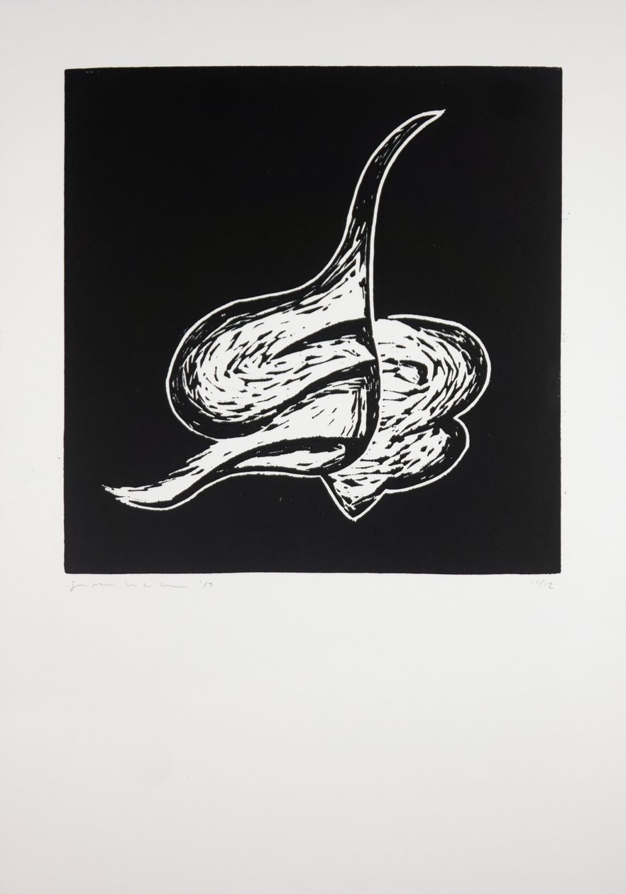 Leżące, 2019 (linoryt) autorstwa Guilherme Pontes