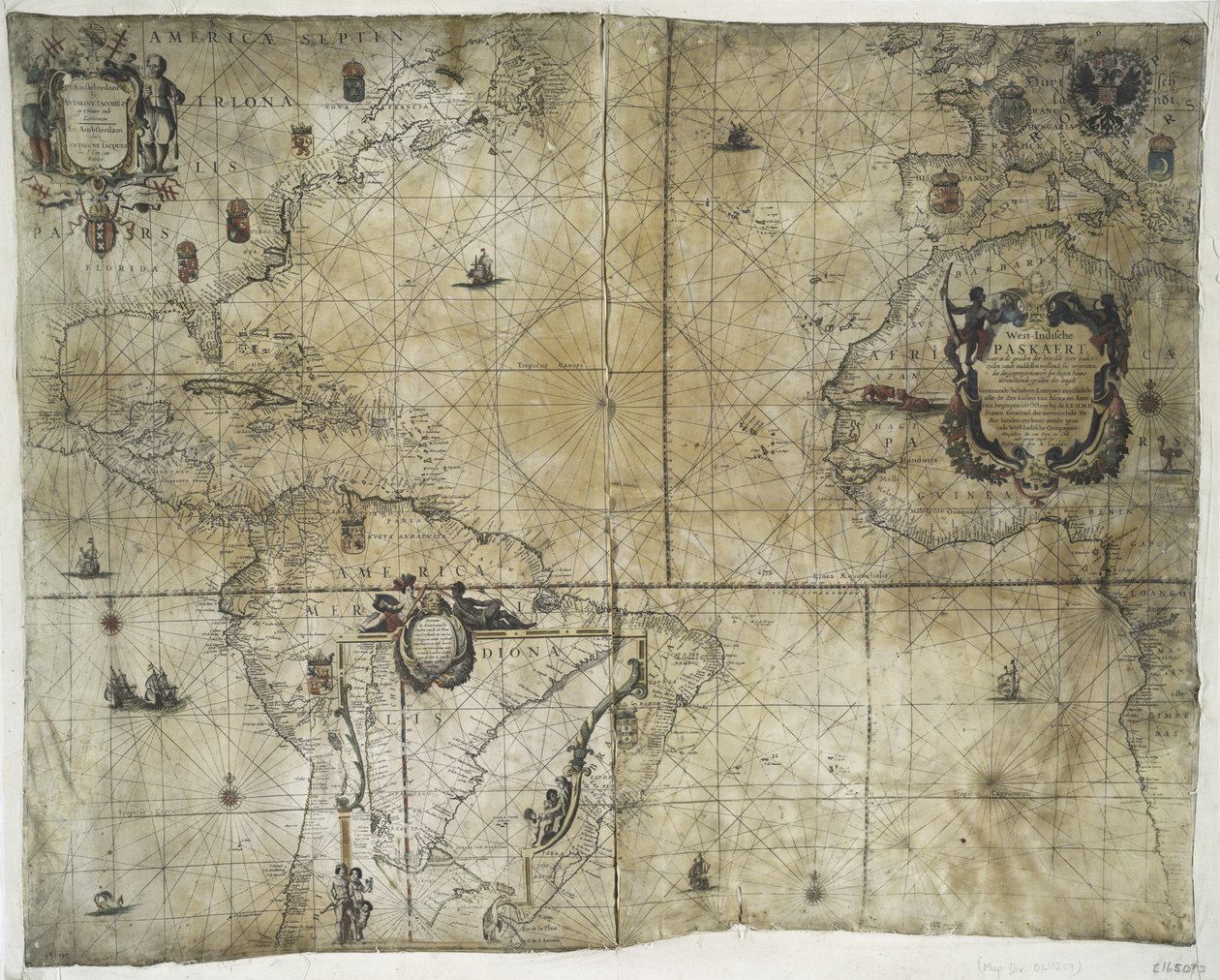 Posiadłości terytorialne Holenderskiej Kompanii Zachodnioindyjskiej, 1710 (ręcznie kolorowany druk na welinie) autorstwa Guillaume and Jean Bleau