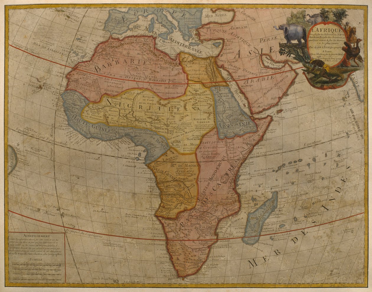 Mapa Afryki, wyd. 1700, Paryż (kolor grawerowany) autorstwa Guillaume Delisle
