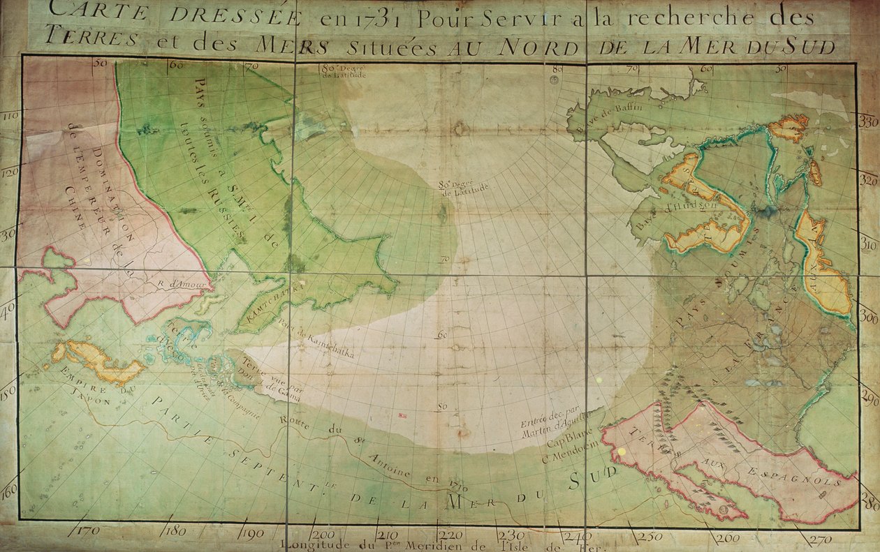 Mapa nowych odkryć na północy Morza Południowego, na wschód od Syberii i na zachód od Nowej Francji, 1731 r autorstwa Guillaume Delisle