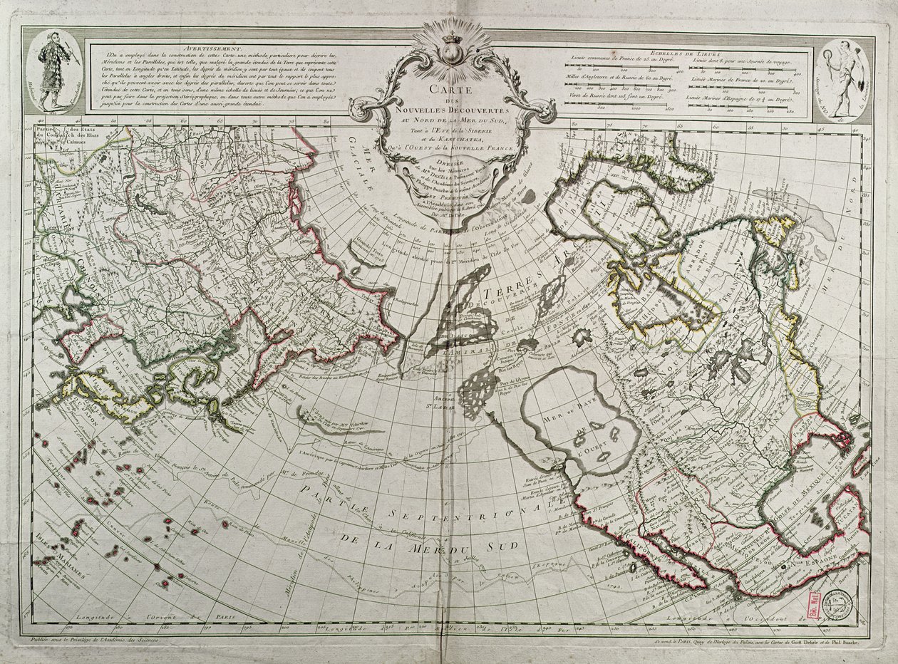 Mapa nowych odkryć na północ od mórz południowych, 1750 autorstwa Guillaume Delisle