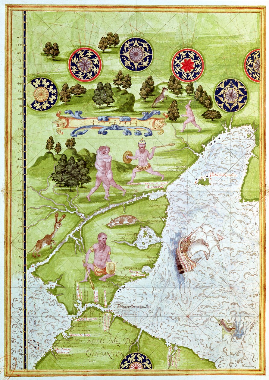 Fol.40v Mapa cieśniny Magellana z „Cosmographie Universelle”, 1555 autorstwa Guillaume Le Testu