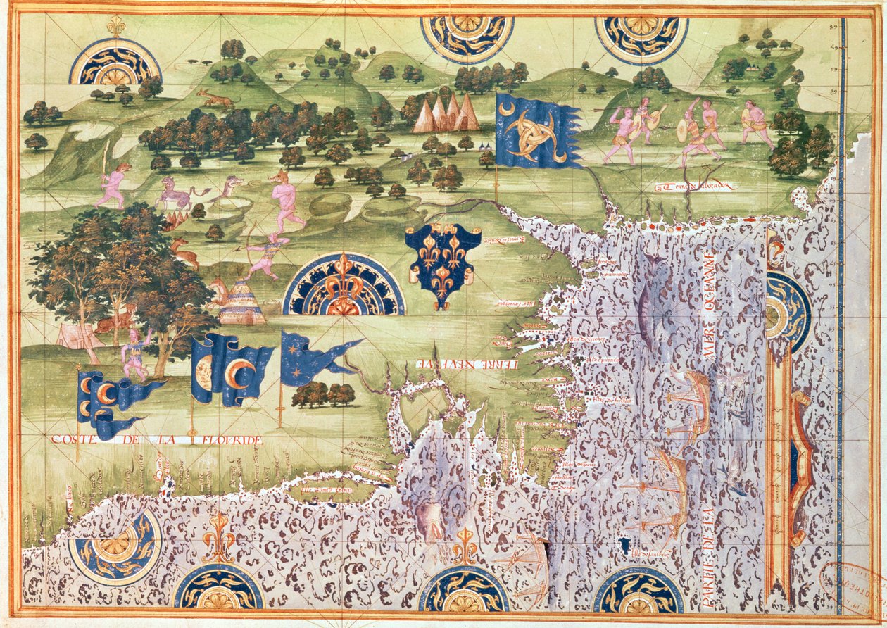 Fol.56v Mapa Florydy, Kanady i Labradora, z „Cosmographie Universelle”, 1555 autorstwa Guillaume Le Testu