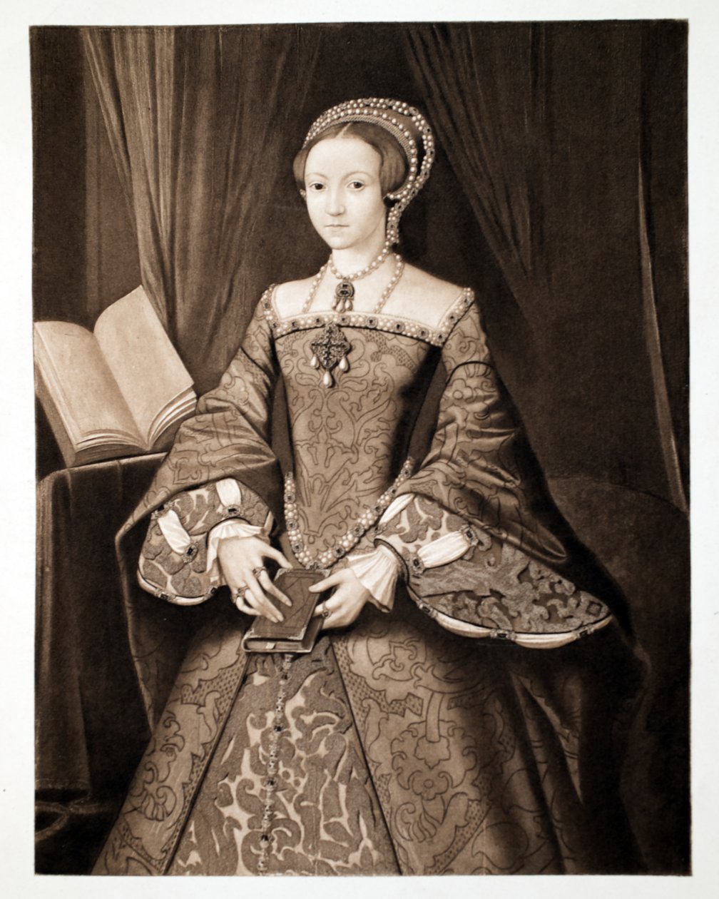 Księżniczka Elżbieta, późniejsza królowa Elżbieta I, ok. 1547, wyd. 1902 (kolotypia) autorstwa Guillaume Scrots