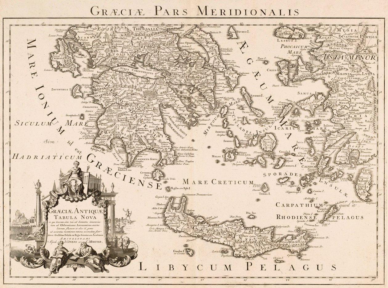 Mapa starożytnej Grecji i części Turcji (grawerowanie) autorstwa Guillaume (after) Delisle