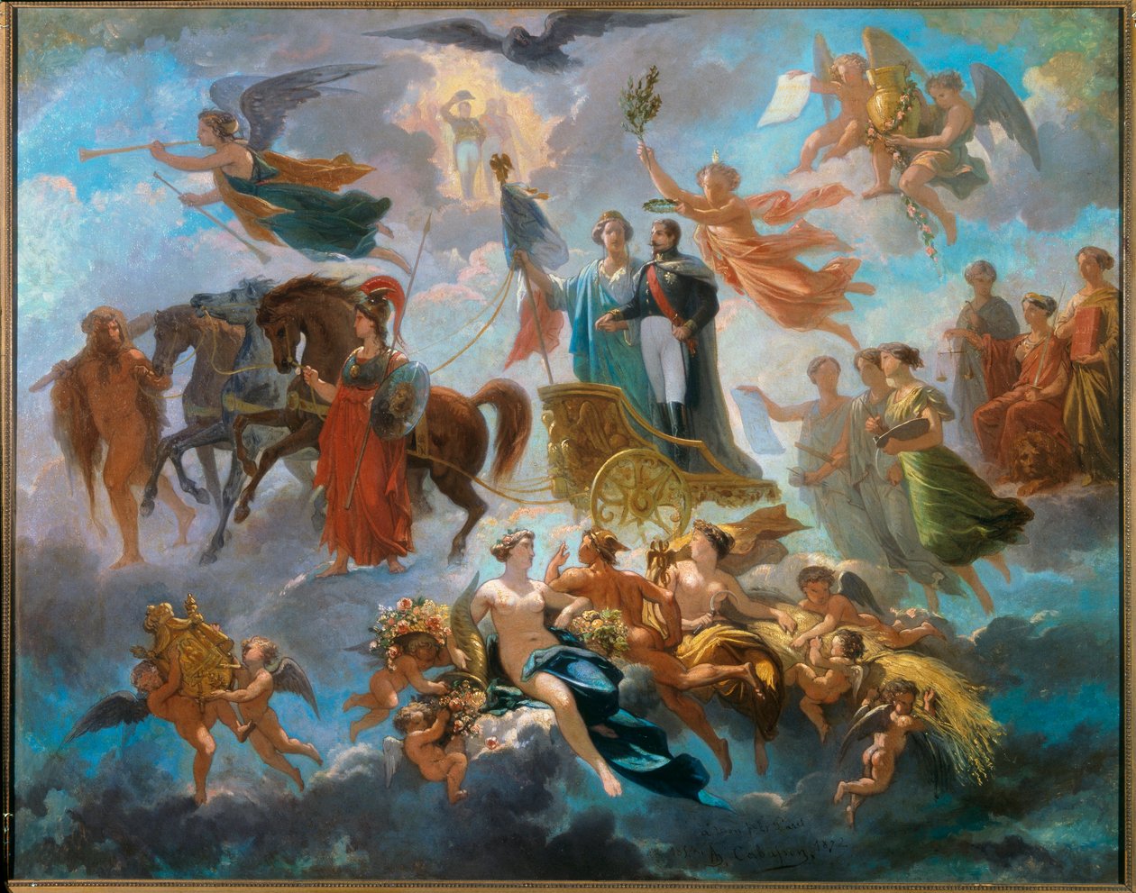 Apoteoza Napoleona III (1808-1873) Alegoryczne przedstawienie triumfu korony cesarskiej na rydwanie, wśród mitologicznych postaci Ateny, Herkulesa, Hermesa. Obraz Alphonse