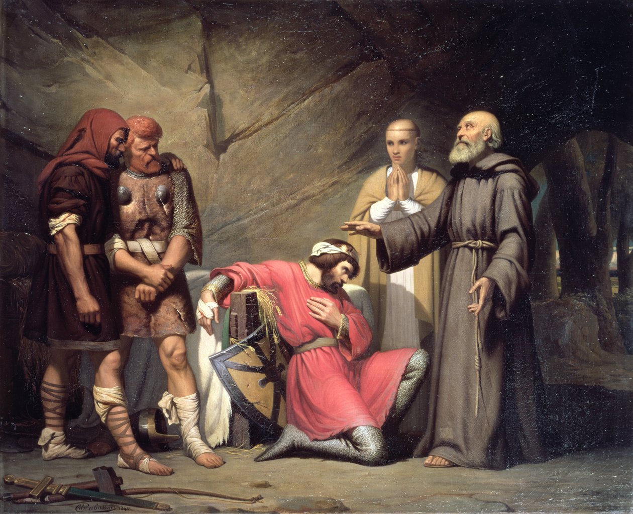 Nawrócenie Roberta, księcia Normandii, zwanego Robertem Diabłem, scena z opery „Robert Diabeł” Giacomo Meyerbeera (1791-1864), 1840 autorstwa Guillaume Alphonse Harang Cabasson