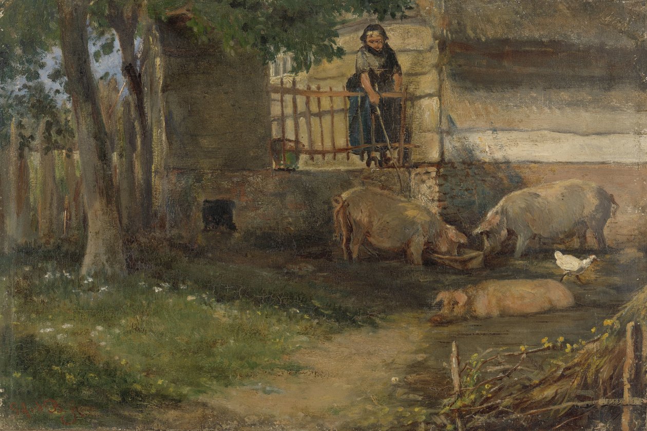 Świnie w podwórzu autorstwa Guillaume Anne van der Brugghen